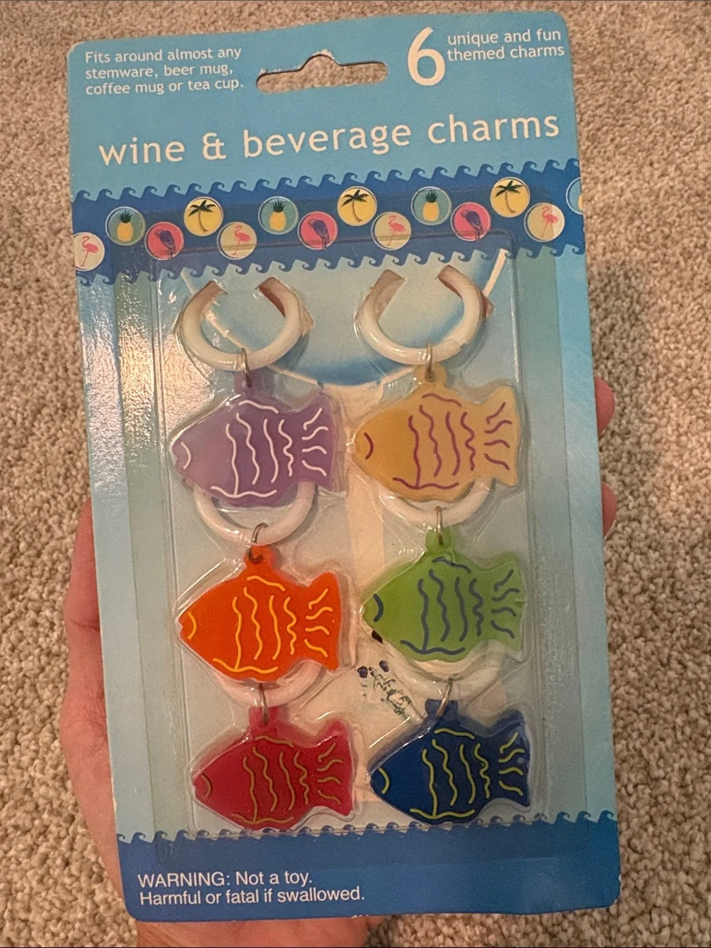Wine & Beverage Fish Charms - Multi-Color (6 Pack)